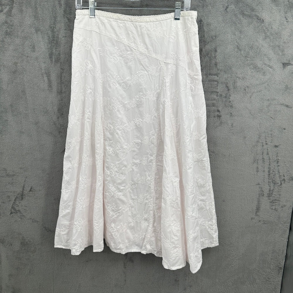 J. Jill Midi Skirt Womens 10 White Floral Embroidered Eyelet Cotton Lined‎ Fairy